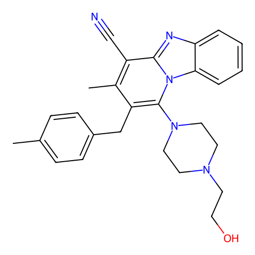 1-(4-(2-hydroxyethyl)piperazin-1-yl)-3-methyl-2-(4-methylbenzyl)benzo[4,5]imidazo[1,2-a]pyridine-4-carbonitrile structure