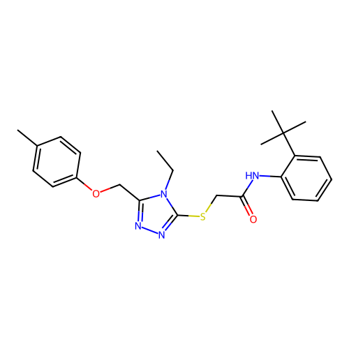 N-(2-(tert-butyl)phenyl)-2-((4-ethyl-5-((p-tolyloxy)methyl)-4H-1,2,4-triazol-3-yl)thio)acetamide structure