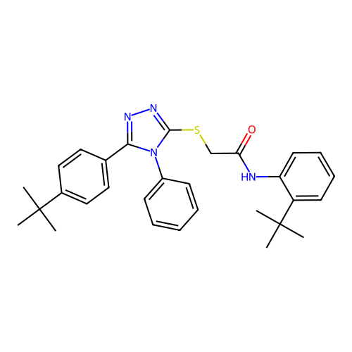 N-(2-tert-butylphenyl)-2-{[5-(4-tert-butylphenyl)-4-phenyl-4H-1,2,4-triazol-3-yl]sulfanyl}acetamide structure