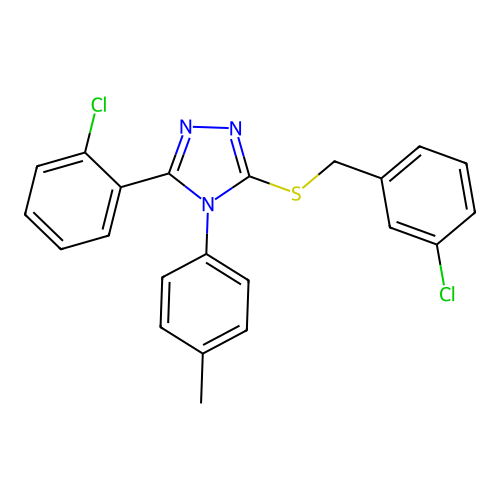 3-(2-chlorophenyl)-5-[(3-chlorophenyl)methylsulfanyl]-4-(4-methylphenyl)-1,2,4-triazole structure
