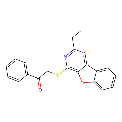 2-[(2-Ethyl[1]benzofuro[3,2-d]pyrimidin-4-yl)sulfanyl]-1-phenylethanone structure