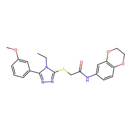 N-(2,3-dihydro-1,4-benzodioxin-6-yl)-2-{[4-ethyl-5-(3-methoxyphenyl)-4H-1,2,4-triazol-3-yl]sulfanyl}acetamide structure