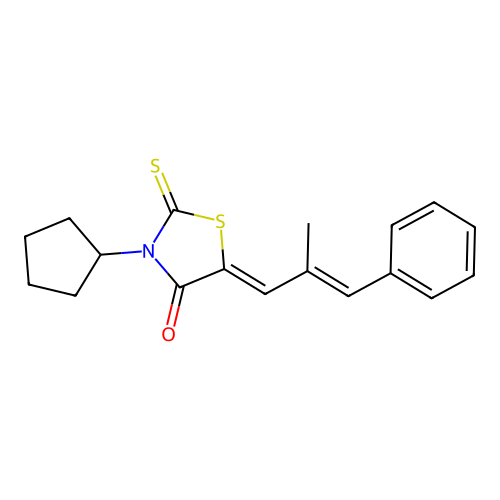 (Z)-3-cyclopentyl-5-((E)-2-methyl-3-phenylallylidene)-2-thioxothiazolidin-4-one structure