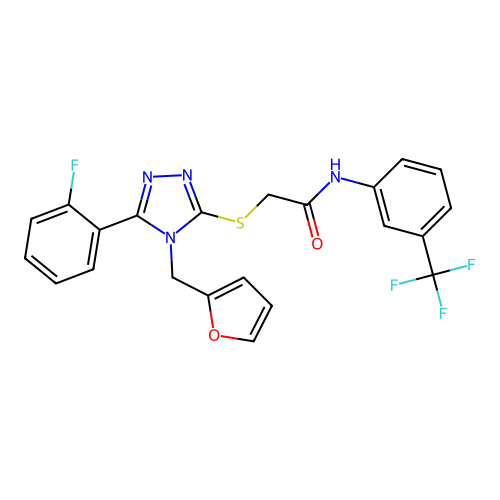 2-{[5-(2-fluorophenyl)-4-(furan-2-ylmethyl)-4H-1,2,4-triazol-3-yl]sulfanyl}-N-[3-(trifluoromethyl)phenyl]acetamide structure