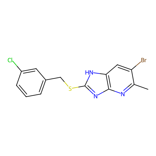 6-bromo-2-[(3-chlorobenzyl)sulfanyl]-5-methyl-1H-imidazo[4,5-b]pyridine structure