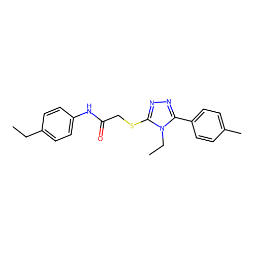 2-((4-ethyl-5-(p-tolyl)-4H-1,2,4-triazol-3-yl)thio)-N-(4-ethylphenyl)acetamide structure