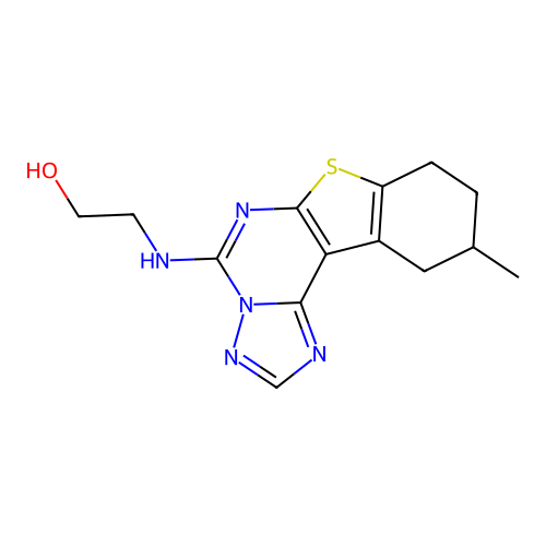 2-((10-methyl-8,9,10,11-tetrahydrobenzo[4,5]thieno[3,2-e][1,2,4]triazolo[1,5-c]pyrimidin-5-yl)amino)ethanol structure