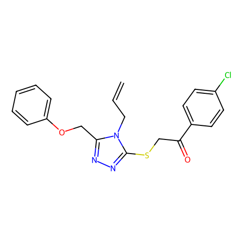 2-((4-allyl-5-(phenoxymethyl)-4H-1,2,4-triazol-3-yl)thio)-1-(4-chlorophenyl)ethanone structure