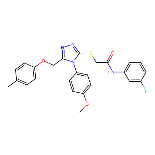 N-(3-fluorophenyl)-2-((4-(4-methoxyphenyl)-5-((p-tolyloxy)methyl)-4H-1,2,4-triazol-3-yl)thio)acetamide structure