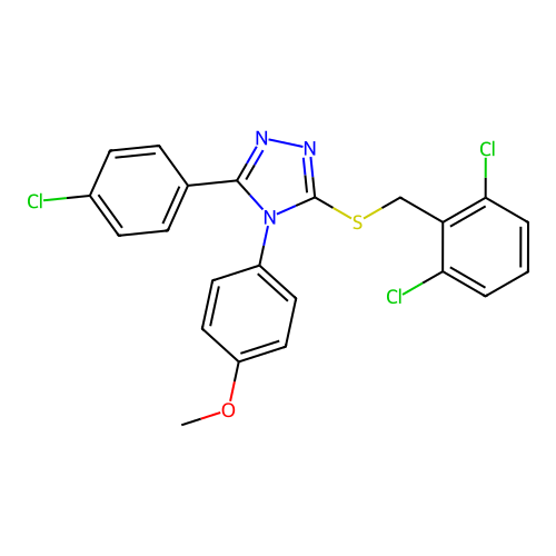 3-(4-chlorophenyl)-5-[(2,6-dichlorophenyl)methylsulfanyl]-4-(4-methoxyphenyl)-1,2,4-triazole structure