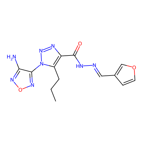 (E)-1-(4-amino-1,2,5-oxadiazol-3-yl)-N'-(furan-3-ylmethylene)-5-propyl-1H-1,2,3-triazole-4-carbohydrazide structure