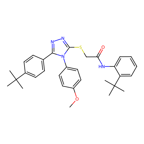 N-(2-tert-butylphenyl)-2-{[5-(4-tert-butylphenyl)-4-(4-methoxyphenyl)-4H-1,2,4-triazol-3-yl]sulfanyl}acetamide structure