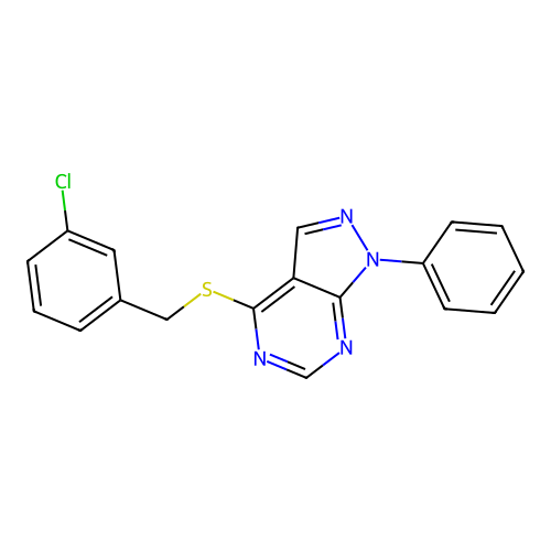4-[(3-chlorobenzyl)sulfanyl]-1-phenyl-1H-pyrazolo[3,4-d]pyrimidine structure