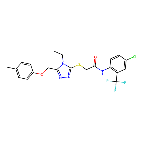 N-(4-chloro-2-(trifluoromethyl)phenyl)-2-((4-ethyl-5-((p-tolyloxy)methyl)-4H-1,2,4-triazol-3-yl)thio)acetamide structure