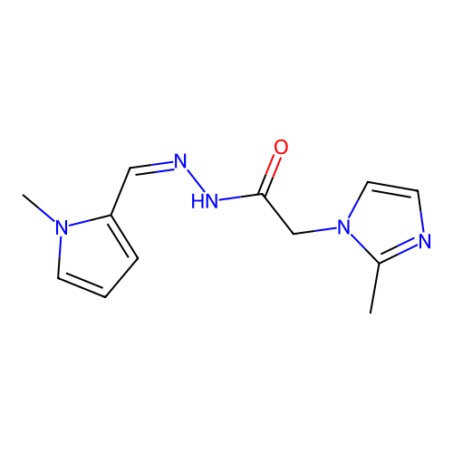 2-(2-methylimidazol-1-yl)-N-[(Z)-(1-methylpyrrol-2-yl)methylideneamino]acetamide structure