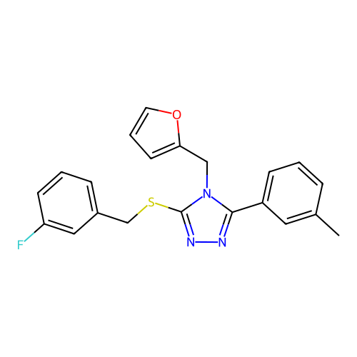 3-((3-fluorobenzyl)thio)-4-(furan-2-ylmethyl)-5-(m-tolyl)-4H-1,2,4-triazole structure