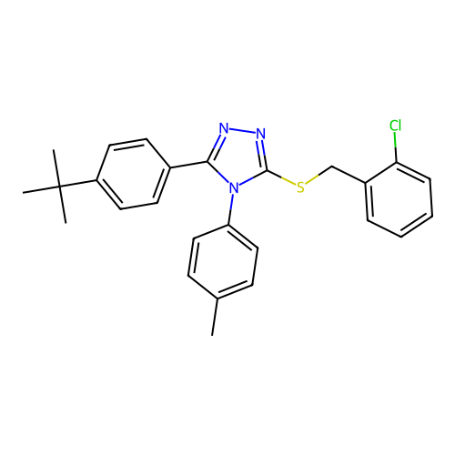 3-(4-(tert-butyl)phenyl)-5-((2-chlorobenzyl)thio)-4-(p-tolyl)-4H-1,2,4-triazole structure