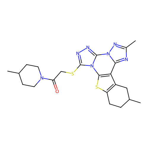 2-((2,12-dimethyl-10,11,12,13-tetrahydrobenzo[4,5]thieno[3,2-e]bis([1,2,4]triazolo)[4,3-a:1',5'-c]pyrimidin-7-yl)thio)-1-(4-methylpiperidin-1-yl)ethanone structure