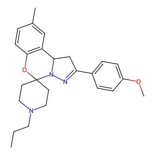 2'-(4-methoxyphenyl)-9'-methyl-1-propyl-1',10b'-dihydrospiro[piperidine-4,5'-pyrazolo[1,5-c][1,3]benzoxazine] structure