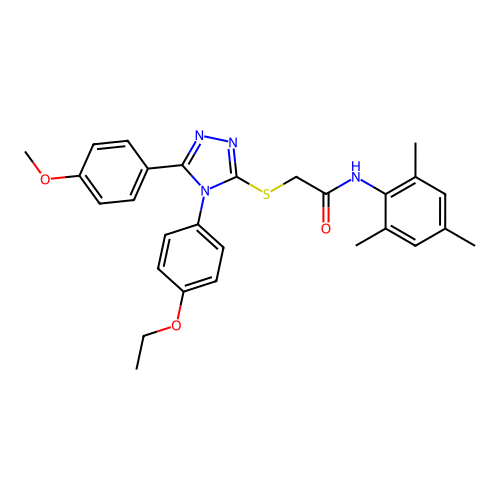 2-{[4-(4-ethoxyphenyl)-5-(4-methoxyphenyl)-4H-1,2,4-triazol-3-yl]sulfanyl}-N-(2,4,6-trimethylphenyl)acetamide structure