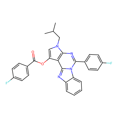 5-(4-fluorophenyl)-3-(2-methylpropyl)-3H-pyrrolo[2',3':4,5]pyrimido[1,6-a]benzimidazol-1-yl 4-fluorobenzoate structure