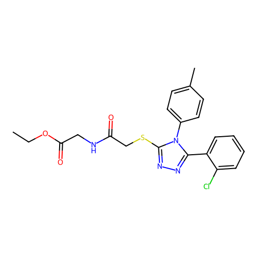 ethyl 2-(2-((5-(2-chlorophenyl)-4-(p-tolyl)-4H-1,2,4-triazol-3-yl)thio)acetamido)acetate structure