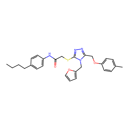 N-(4-butylphenyl)-2-((4-(furan-2-ylmethyl)-5-((p-tolyloxy)methyl)-4H-1,2,4-triazol-3-yl)thio)acetamide structure