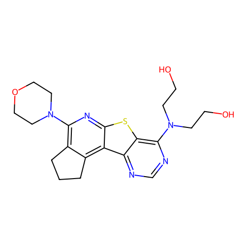 2,2'-((4-morpholino-2,3-dihydro-1H-cyclopenta[4',5']pyrido[3',2':4,5]thieno[3,2-d]pyrimidin-7-yl)azanediyl)diethanol structure