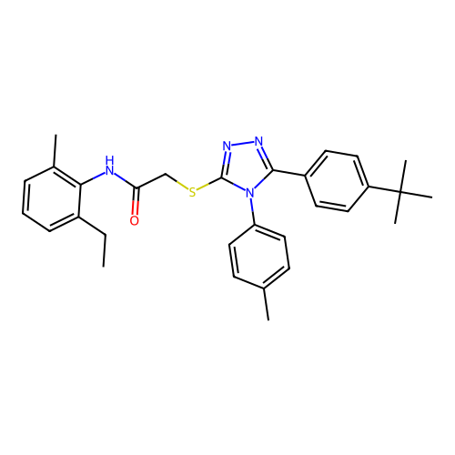2-{[5-(4-tert-butylphenyl)-4-(4-methylphenyl)-4H-1,2,4-triazol-3-yl]sulfanyl}-N-(2-ethyl-6-methylphenyl)acetamide structure