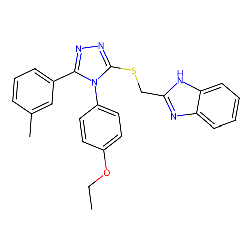1-[3-(benzimidazol-2-ylmethylthio)-5-(3-methylphenyl)(1,2,4-triazol-4-yl)]-4-e thoxybenzene structure