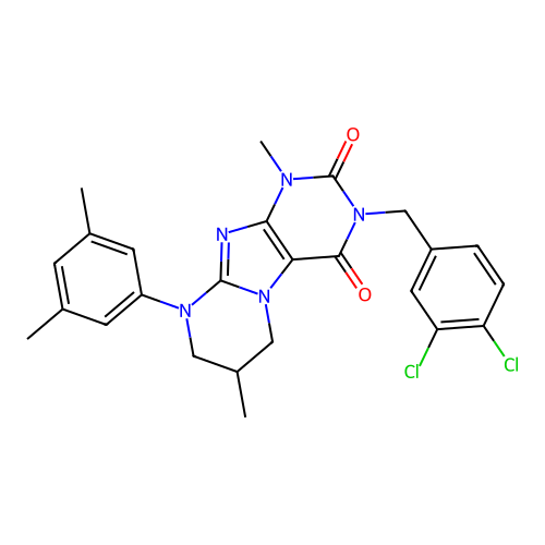 3-(3,4-dichlorobenzyl)-9-(3,5-dimethylphenyl)-1,7-dimethyl-6,7,8,9-tetrahydropyrimido[2,1-f]purine-2,4(1H,3H)-dione structure