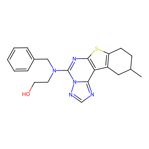 2-(benzyl(10-methyl-8,9,10,11-tetrahydrobenzo[4,5]thieno[3,2-e][1,2,4]triazolo[1,5-c]pyrimidin-5-yl)amino)ethanol structure