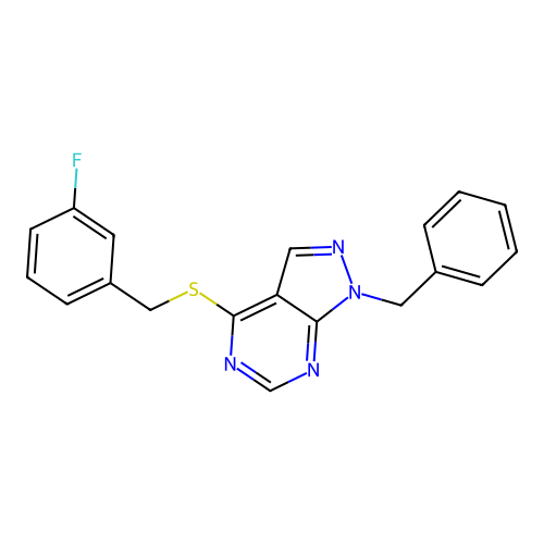 1-benzyl-4-[(3-fluorobenzyl)sulfanyl]-1H-pyrazolo[3,4-d]pyrimidine structure