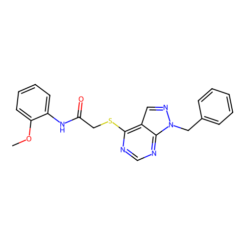2-((1-benzyl-1H-pyrazolo[3,4-d]pyrimidin-4-yl)thio)-N-(2-methoxyphenyl)acetamide structure