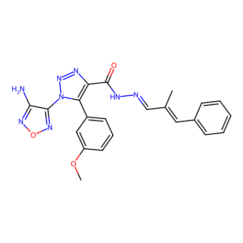 (E)-1-(4-amino-1,2,5-oxadiazol-3-yl)-5-(3-methoxyphenyl)-N'-((E)-2-methyl-3-phenylallylidene)-1H-1,2,3-triazole-4-carbohydrazide structure