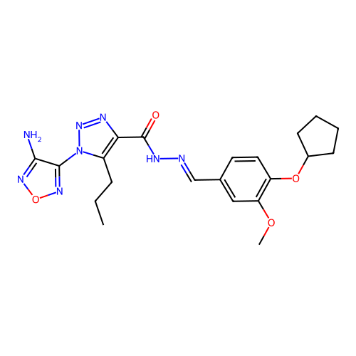 (E)-1-(4-amino-1,2,5-oxadiazol-3-yl)-N'-(4-(cyclopentyloxy)-3-methoxybenzylidene)-5-propyl-1H-1,2,3-triazole-4-carbohydrazide structure