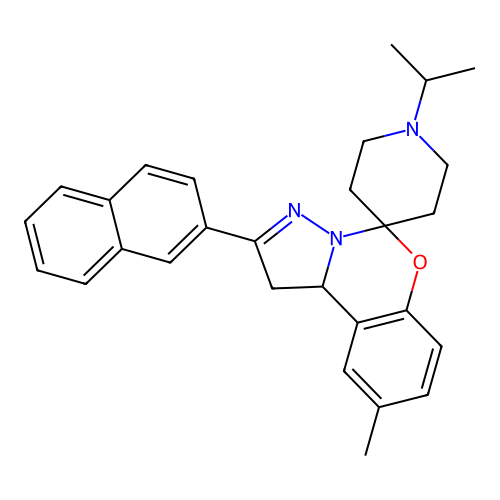 1'-isopropyl-9-methyl-2-(naphthalen-2-yl)-1,10b-dihydrospiro[benzo[e]pyrazolo[1,5-c][1,3]oxazine-5,4'-piperidine] structure