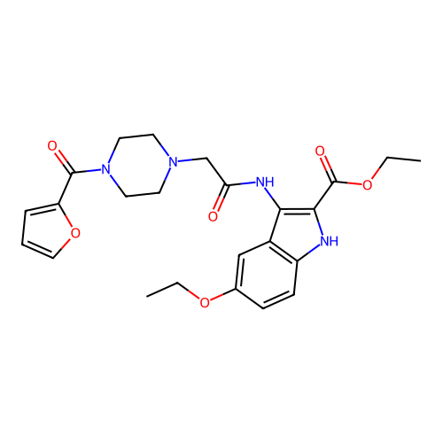 Ethyl 5-ethoxy-3-[[2-[4-(furan-2-carbonyl)piperazin-1-yl]acetyl]amino]-1H-indole-2-carboxylate structure
