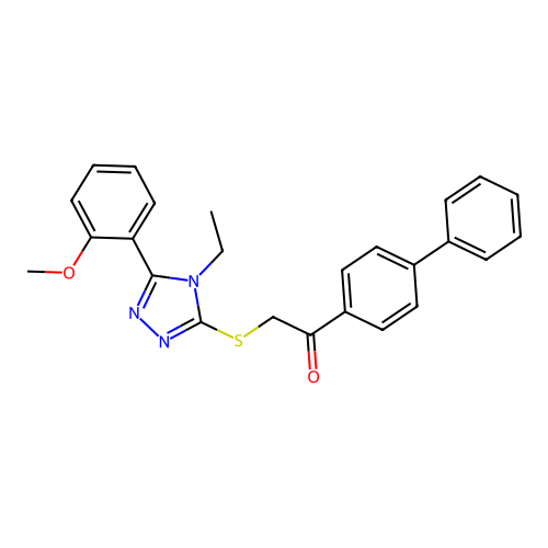 2-[[4-ethyl-5-(2-methoxyphenyl)-1,2,4-triazol-3-yl]sulfanyl]-1-(4-phenylphenyl)ethanone structure