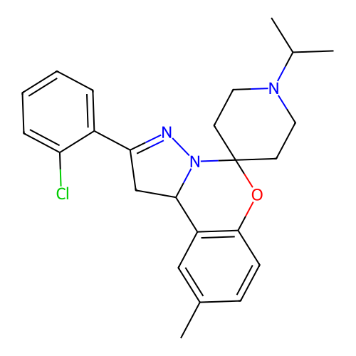 2'-(2-chlorophenyl)-9'-methyl-1-(propan-2-yl)-1',10b'-dihydrospiro[piperidine-4,5'-pyrazolo[1,5-c][1,3]benzoxazine] structure