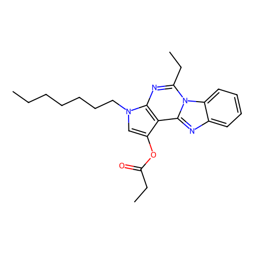 5-ethyl-3-heptyl-3H-benzo[4,5]imidazo[1,2-c]pyrrolo[3,2-e]pyrimidin-1-yl propionate structure
