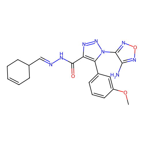 (E)-1-(4-amino-1,2,5-oxadiazol-3-yl)-N'-(cyclohex-3-en-1-ylmethylene)-5-(3-methoxyphenyl)-1H-1,2,3-triazole-4-carbohydrazide structure