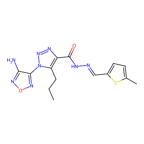 (E)-1-(4-amino-1,2,5-oxadiazol-3-yl)-N'-((5-methylthiophen-2-yl)methylene)-5-propyl-1H-1,2,3-triazole-4-carbohydrazide structure