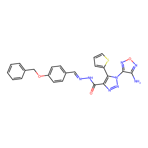 (E)-1-(4-amino-1,2,5-oxadiazol-3-yl)-N'-(4-(benzyloxy)benzylidene)-5-(thiophen-2-yl)-1H-1,2,3-triazole-4-carbohydrazide structure
