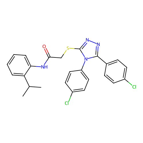 2-[[4,5-bis(4-chlorophenyl)-1,2,4-triazol-3-yl]sulfanyl]-N-(2-propan-2-ylphenyl)acetamide structure