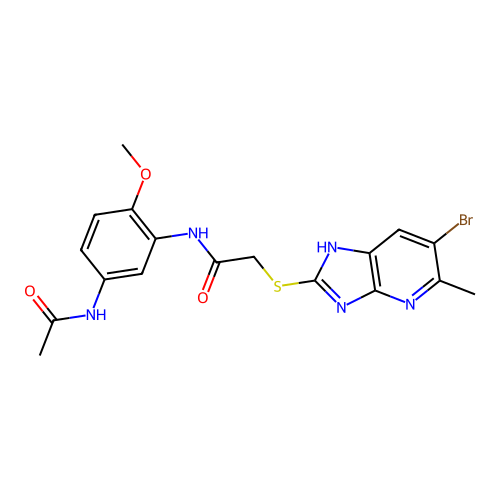 N-(5-acetamido-2-methoxyphenyl)-2-((6-bromo-5-methyl-3H-imidazo[4,5-b]pyridin-2-yl)thio)acetamide structure
