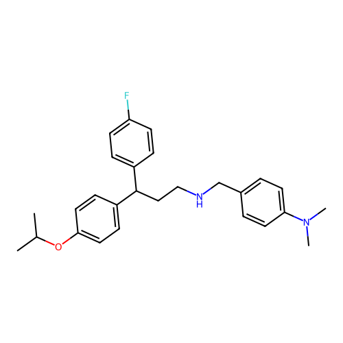 4-(((3-(4-fluorophenyl)-3-(4-isopropoxyphenyl)propyl)amino)methyl)-N,N-dimethylaniline structure
