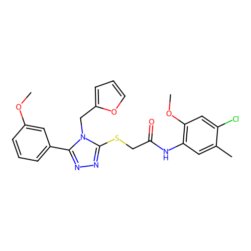 N-(4-chloro-2-methoxy-5-methylphenyl)-2-{[4-(furan-2-ylmethyl)-5-(3-methoxyphenyl)-4H-1,2,4-triazol-3-yl]sulfanyl}acetamide structure