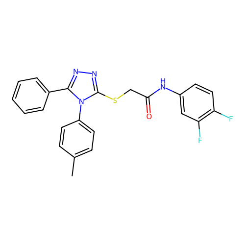 N-(3,4-difluorophenyl)-2-[[4-(4-methylphenyl)-5-phenyl-1,2,4-triazol-3-yl]sulfanyl]acetamide structure