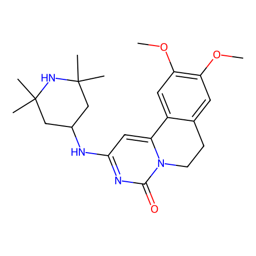 9,10-dimethoxy-2-((2,2,6,6-tetramethylpiperidin-4-yl)amino)-6,7-dihydro-4H-pyrimido[6,1-a]isoquinolin-4-one structure